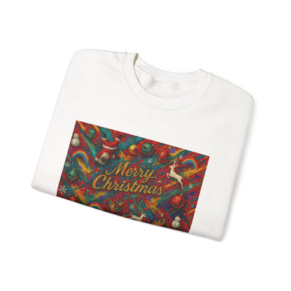 Merry Christmas Pattern Crewneck Sweatshirt — Festive Candy Cane Holiday Sweater