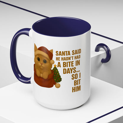 Orange Kitten Christmas Mug - Santa Bite Quote