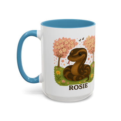 Personalized Rosie Snake Accent Coffee Mug — Cute Floral Ball Python Design 15oz)