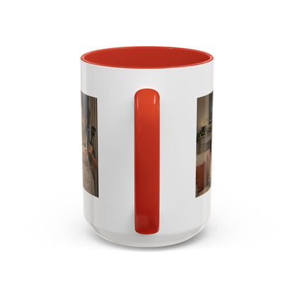 Cat Accent Coffee Mug — Funny Latin Mom and Son ‘We’re Doomed’ Illustration (15oz) - Chubby Little Cheeks Co.