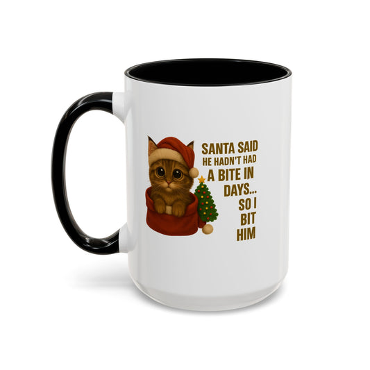 Tabby Cat Christmas Mug - Santa Bite Quote