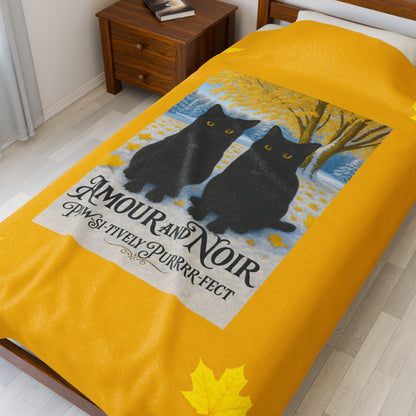 Amour and Noir Black Cats - Autumn Velveteen Blanket
