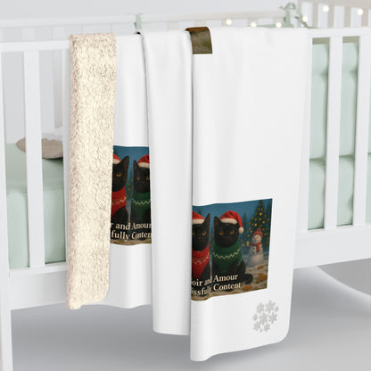 Christmas Black Cat Sherpa Blanket - Noir and Amour