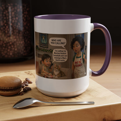 Cat Accent Coffee Mug — 'We're Doomed' Funny Asian Mom and Daughter Cartoon Coffee Mug-Girl (15oz) - Chubby Little Cheeks Co.