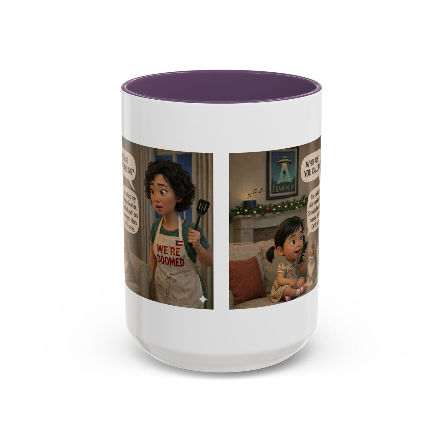 Cat Accent Coffee Mug — 'We're Doomed' Funny Asian Mom and Daughter Cartoon Coffee Mug-Girl (15oz) - Chubby Little Cheeks Co.