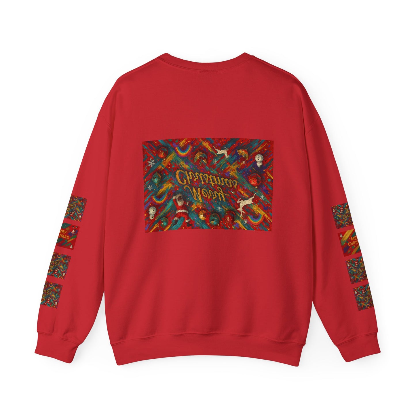 Merry Christmas Pattern Crewneck Sweatshirt — Festive Candy Cane Holiday Sweater