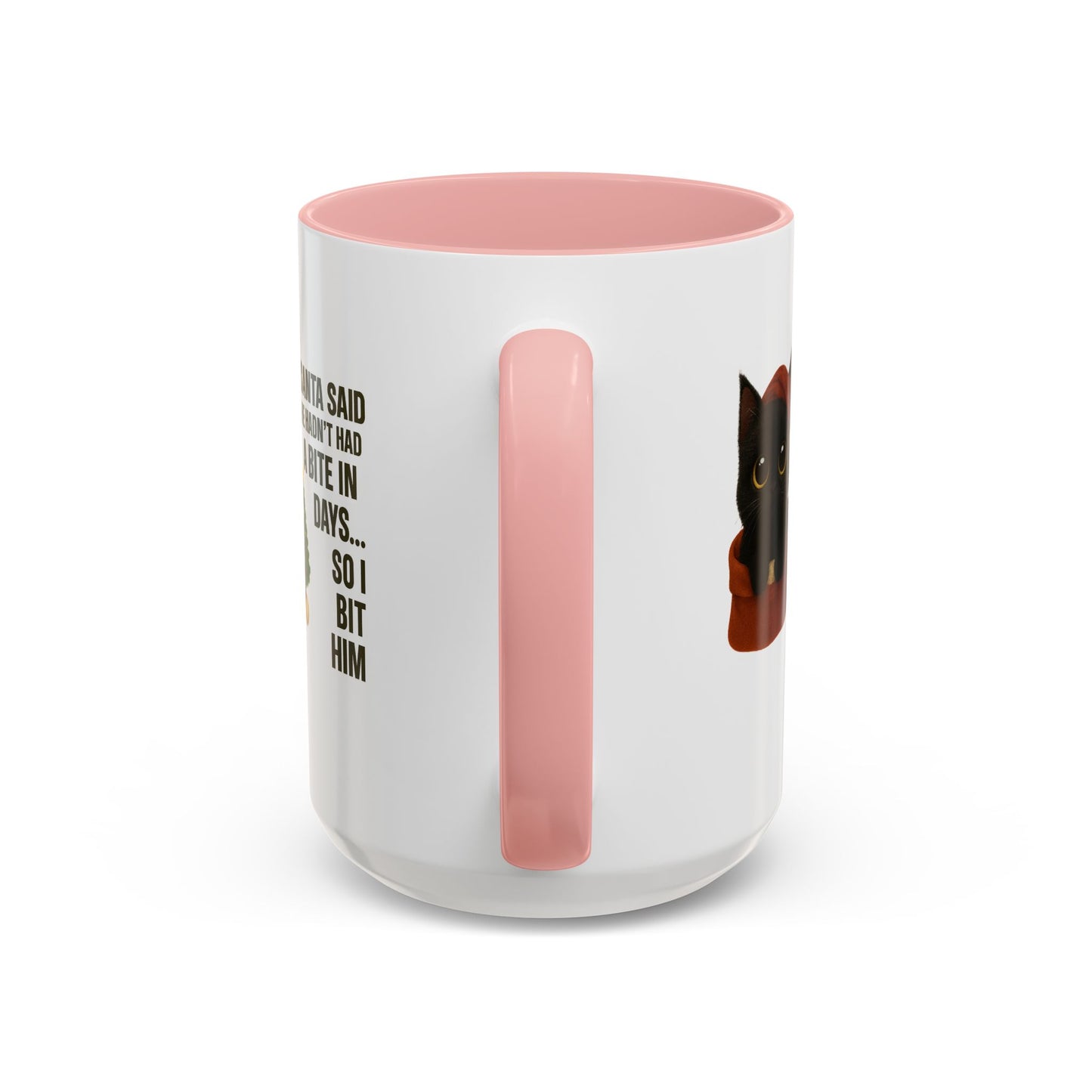 Black Short Hair Kitten Christmas Mug – “Santa Said He Hadn’t Had a Bite in Days… So I Bit Him”