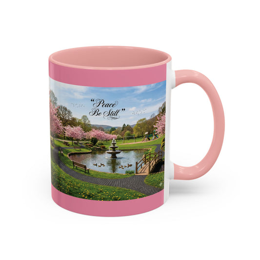 Peace Be Still Accent Coffee Mug — Pink Scenic Garden 11/15oz - Chubby Little Cheeks Co.