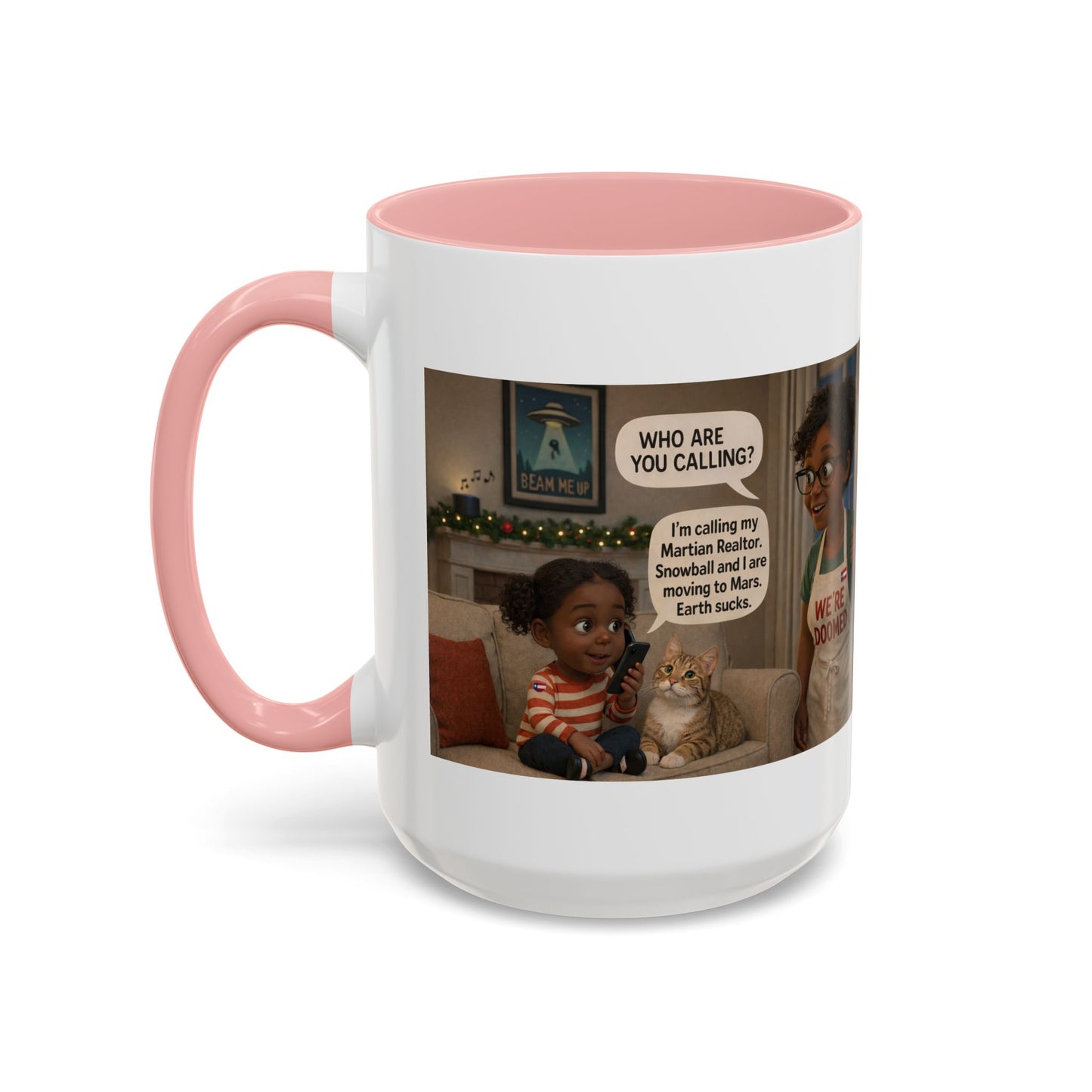 Cat Accent Coffee Mug – “We’re Doomed” Funny Black Mom and Daughter Accent Mug (15 oz) - Chubby Little Cheeks Co.