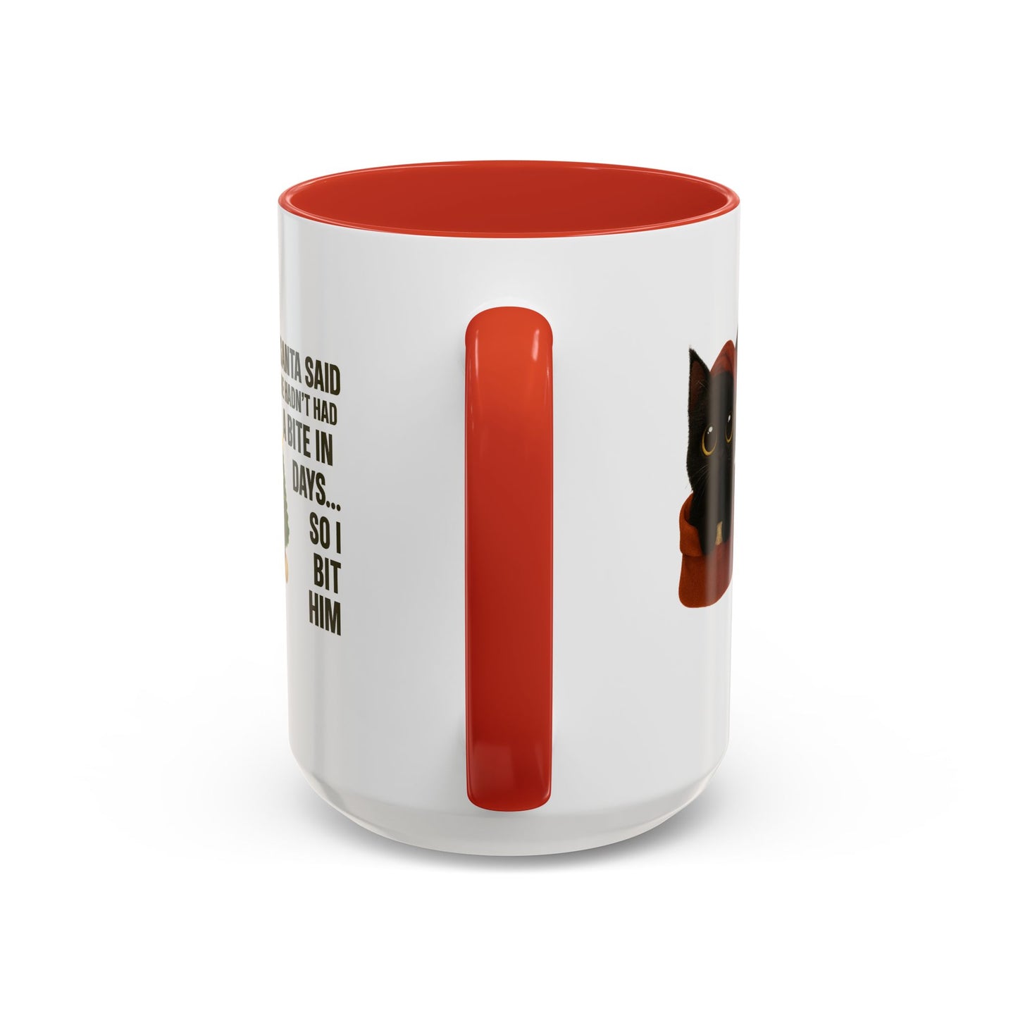 Black Short Hair Kitten Christmas Mug – “Santa Said He Hadn’t Had a Bite in Days… So I Bit Him”