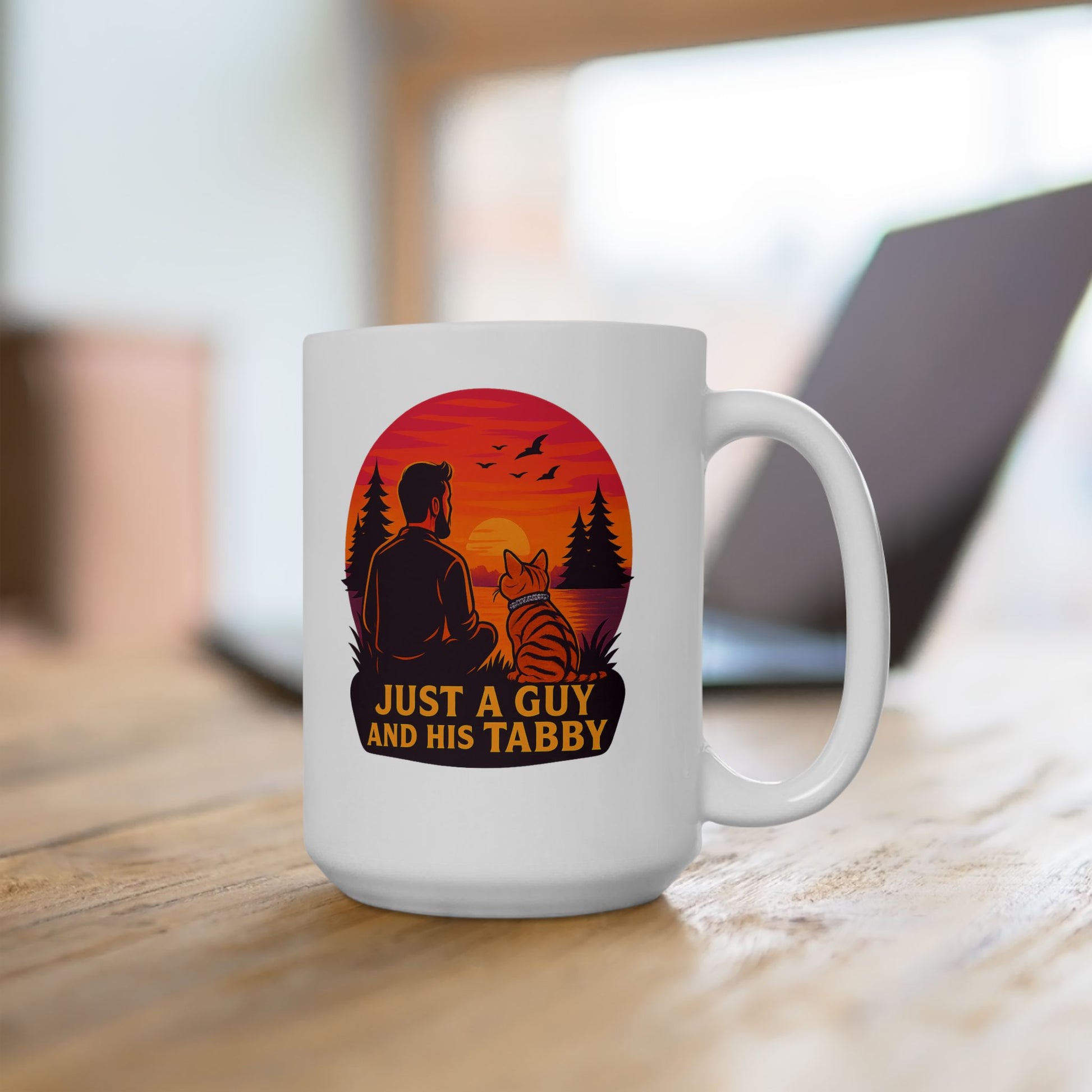 Just A Guy And His Tabby- Sunset Ceramic Mug - Perfect for Coffee Lovers - Chubby Little Cheeks Co.