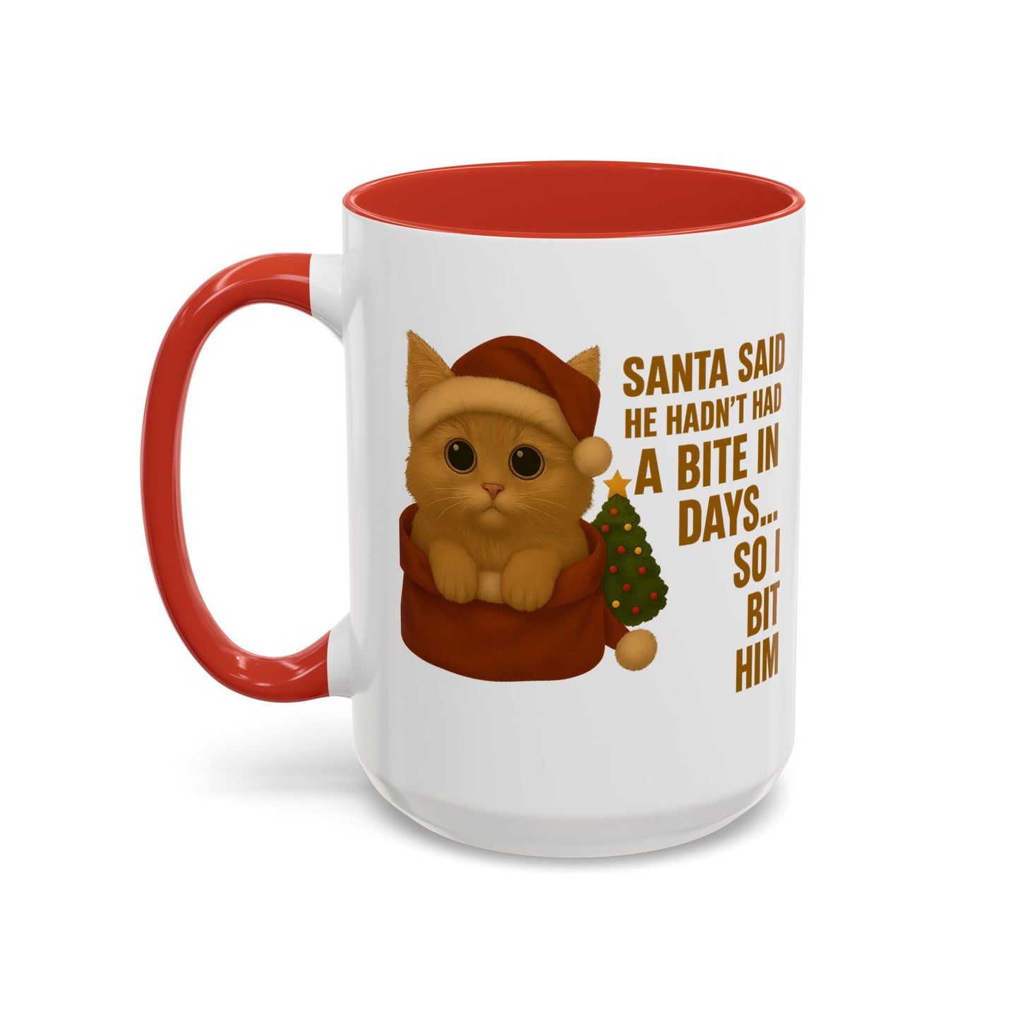 Orange Kitten Christmas Mug - Santa Bite Quote