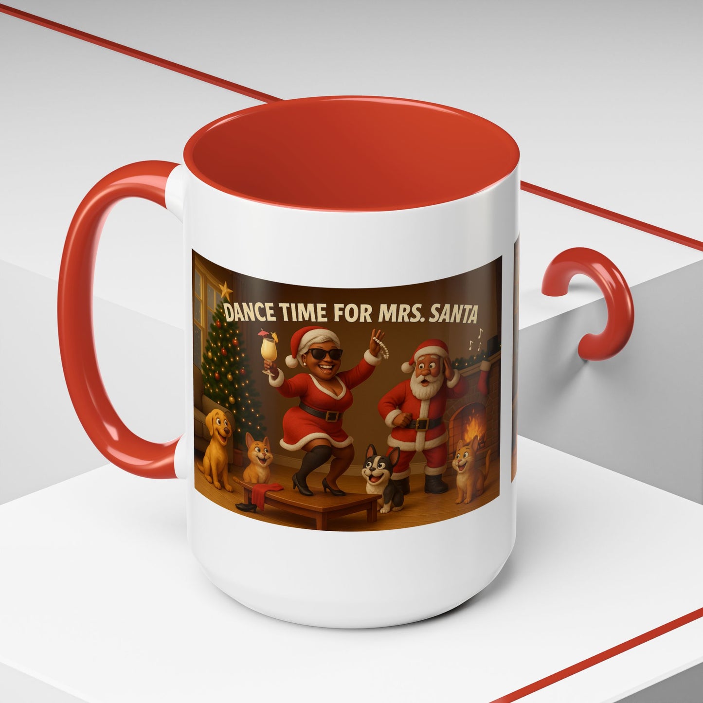 "Dance Time for(Blk) Mrs. Santa" Festive Holiday Mug (15oz)