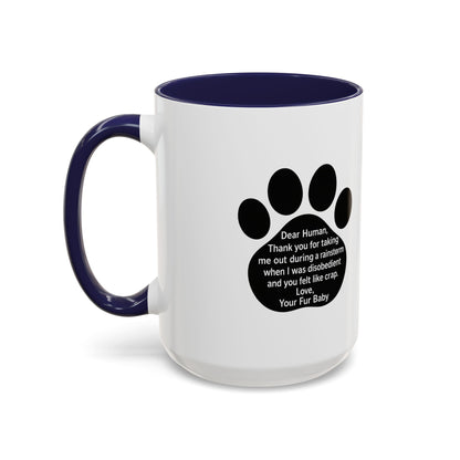 "Dear Human" Pet Humor Accent Mug- Paw Print Coffee Mug —-  15oz