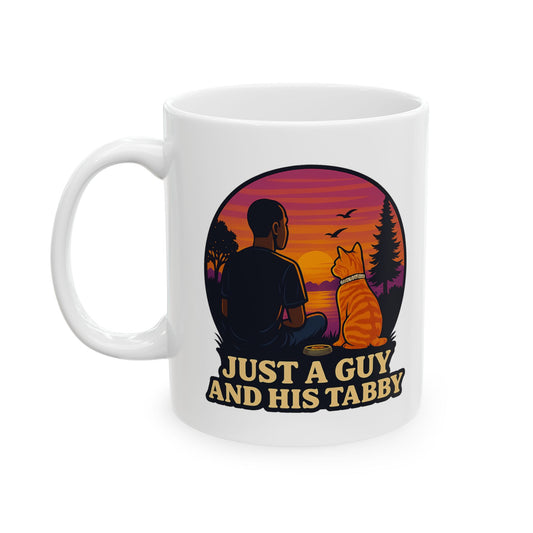 Just A Guy And His Tabby-Sunset Silhouette Ceramic Mug - Chubby Little Cheeks Co.