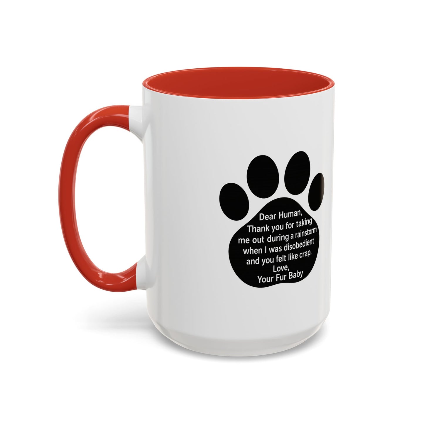 "Dear Human" Pet Humor Accent Mug- Paw Print Coffee Mug —-  15oz