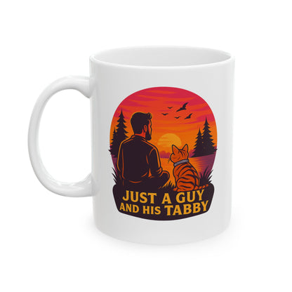 Just A Guy And His Tabby- Sunset Ceramic Mug - Perfect for Coffee Lovers - Chubby Little Cheeks Co.