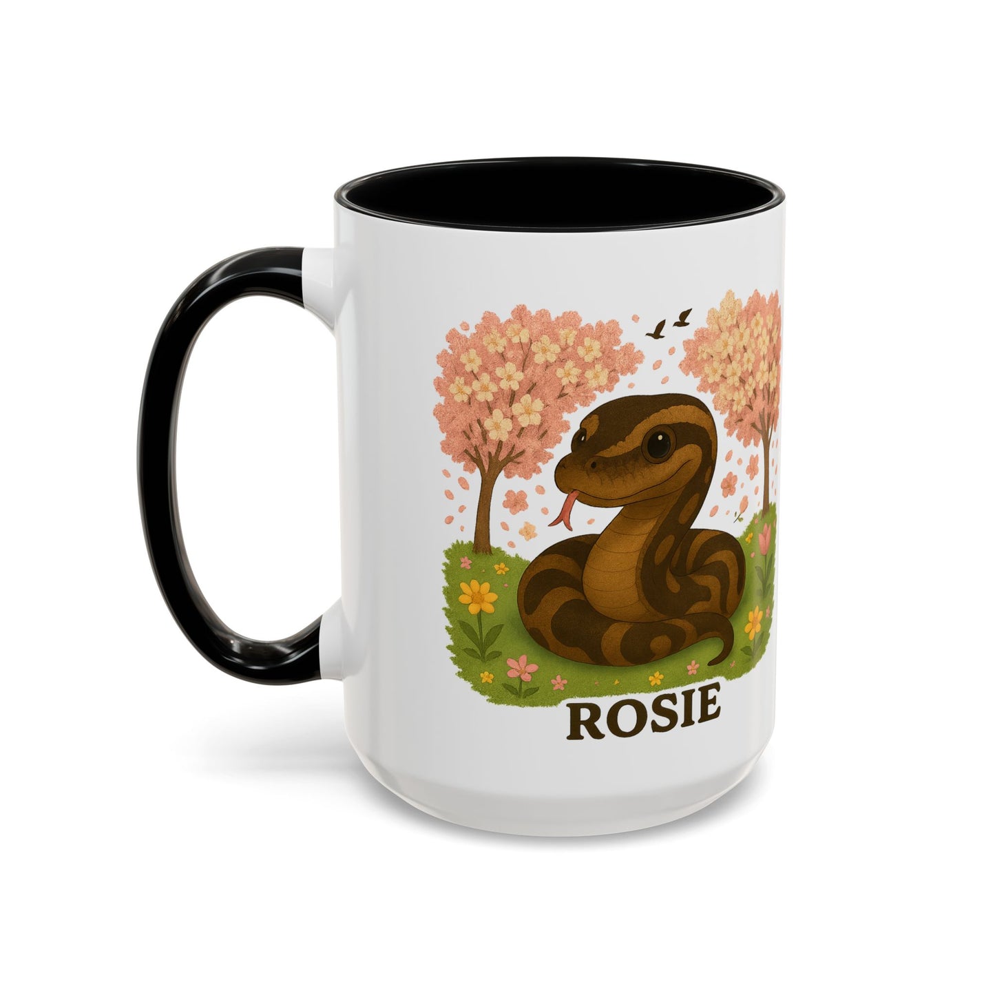 Personalized Rosie Snake Accent Coffee Mug — Cute Floral Ball Python Design 15oz)