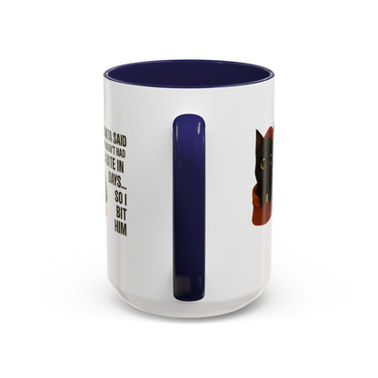 Black Short Hair Kitten Christmas Mug – “Santa Said He Hadn’t Had a Bite in Days… So I Bit Him”