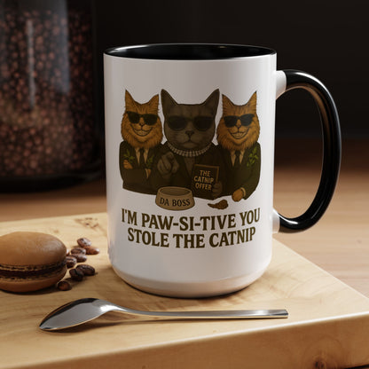 I'm Paw-sitive You Stole The Catnip Coffee Mug - Gift for Cat Lovers, Funny Cat Mug, Kitchen Decor, Unique Cat-Themed Gift, Pet Owner Coffee Cup - Chubby Little Cheeks Co.