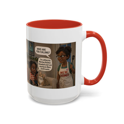 Cat Accent Coffee Mug – “We’re Doomed” Funny Black Mom and Daughter Accent Mug (15 oz) - Chubby Little Cheeks Co.