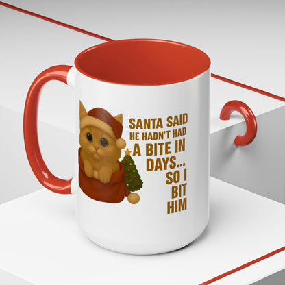 Orange Kitten Christmas Mug - Santa Bite Quote