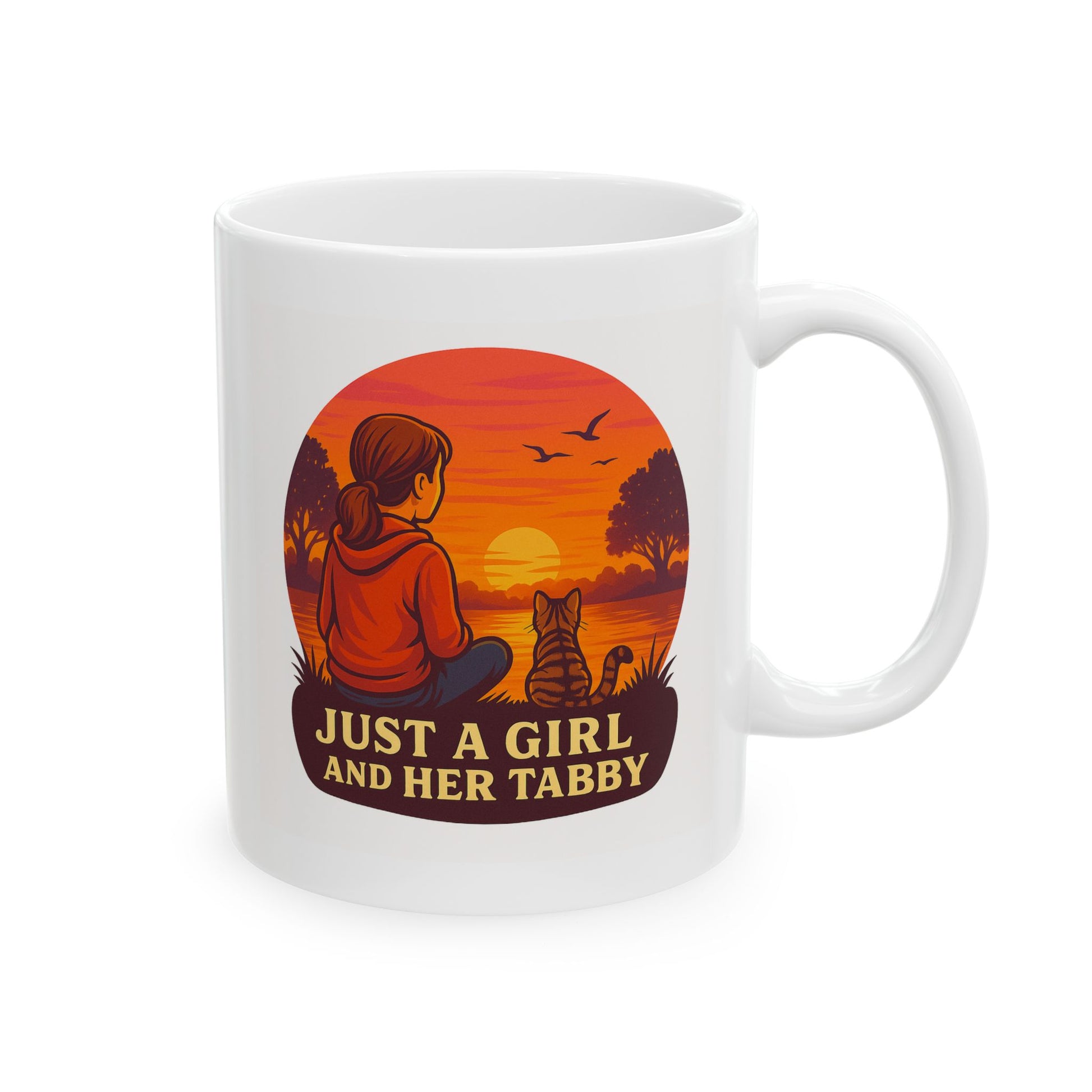 Just A Girl and Her Tabby Cat- Sunset Ceramic Mug - Chubby Little Cheeks Co.