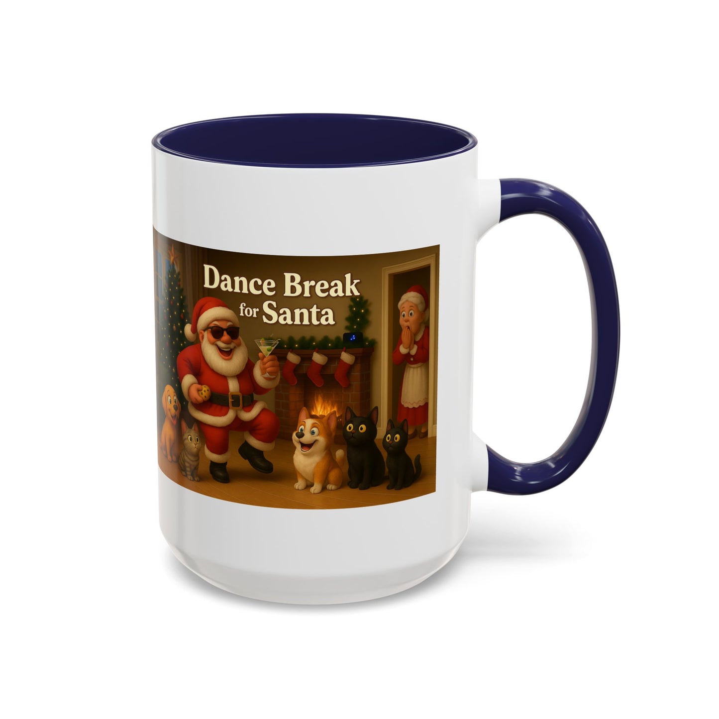 Dance Break for(classic) Santa Coffee Mug — Festive Christmas Santa & Pets Accent Mug (15oz)