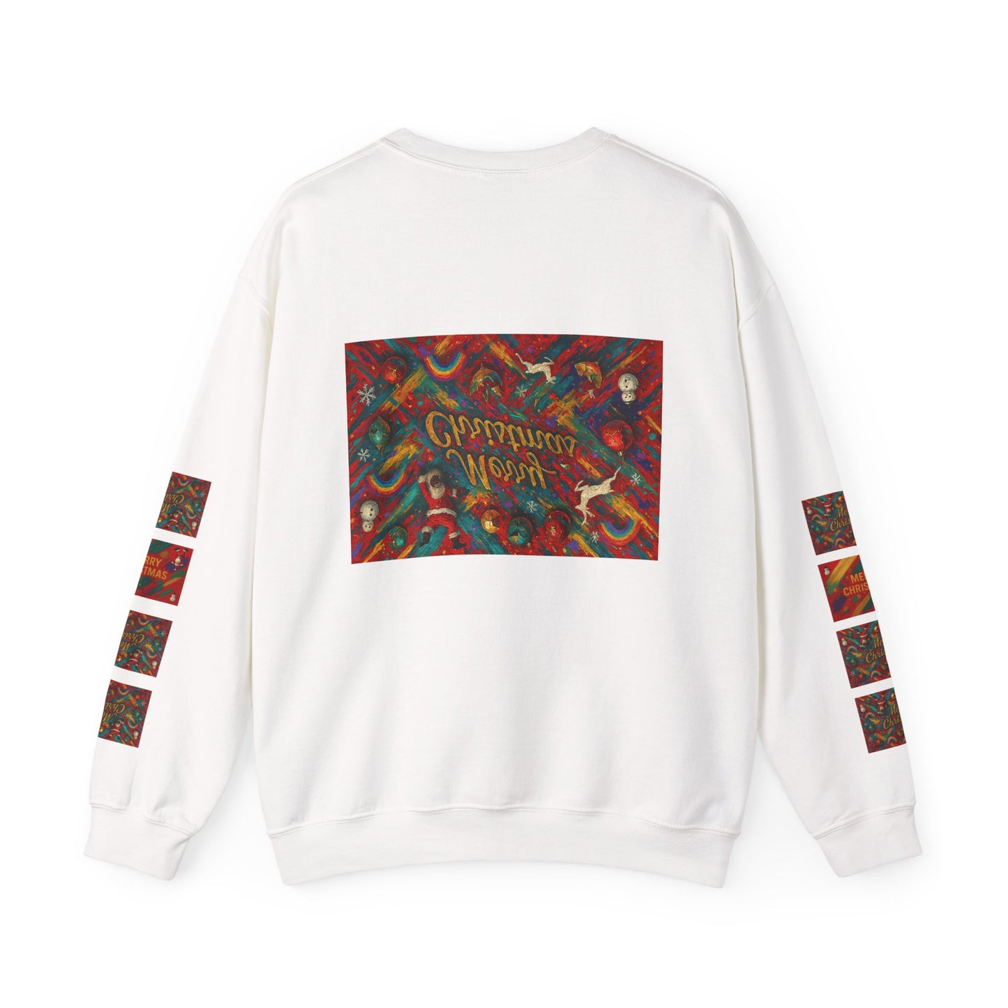 Merry Christmas Pattern Crewneck Sweatshirt — Festive Candy Cane Holiday Sweater