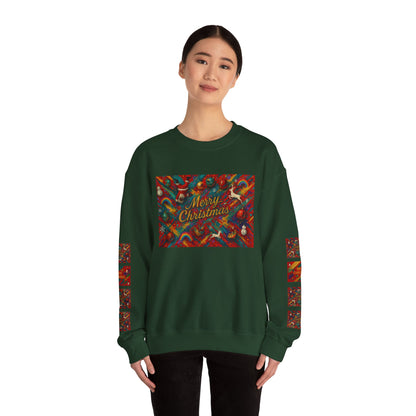 Merry Christmas Pattern Crewneck Sweatshirt — Festive Candy Cane Holiday Sweater