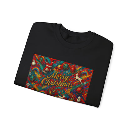Merry Christmas Pattern Crewneck Sweatshirt — Festive Candy Cane Holiday Sweater