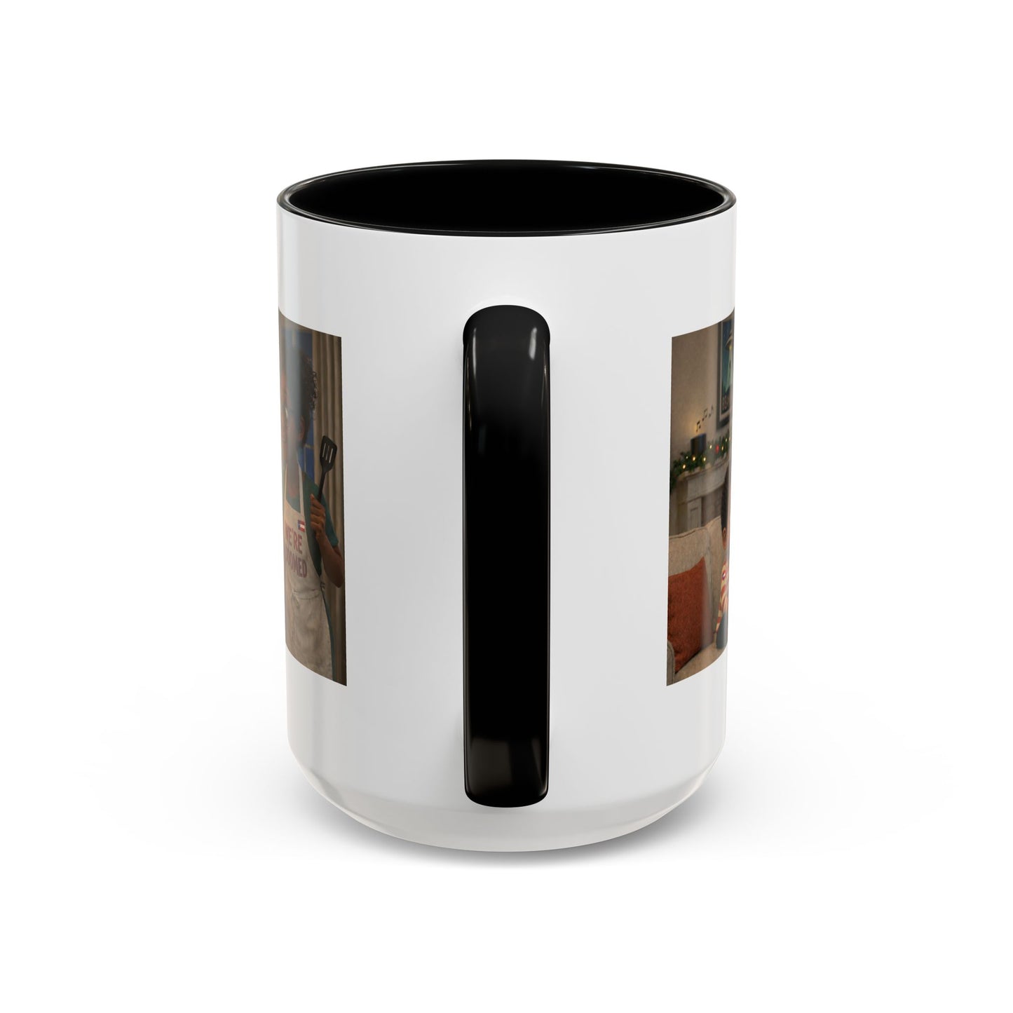 Dog Accent Coffee Mug – 'We're Doomed' Funny Cartoon Black Mom and Son Accent Mug (15 oz) - Chubby Little Cheeks Co.