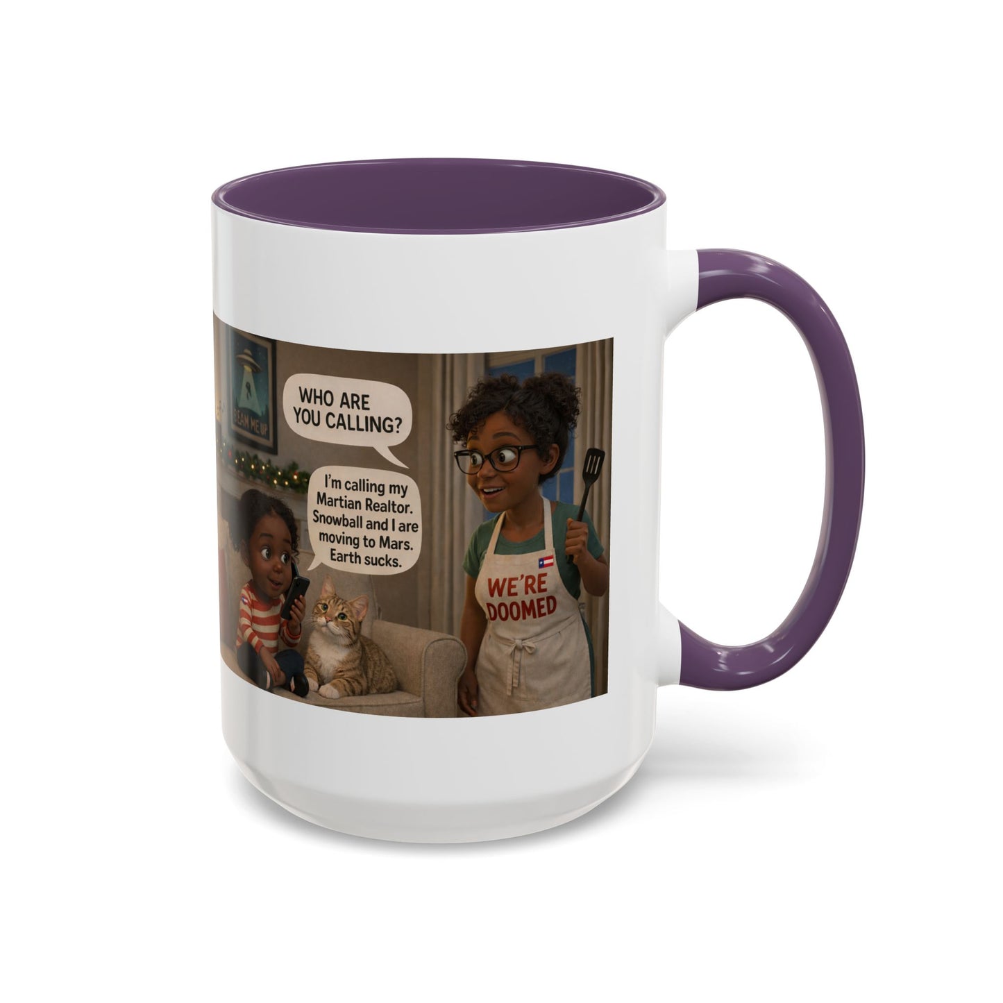 Cat Accent Coffee Mug – “We’re Doomed” Funny Black Mom and Daughter Accent Mug (15 oz) - Chubby Little Cheeks Co.