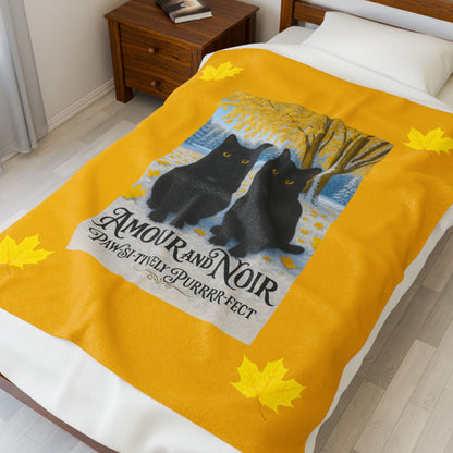 Amour and Noir Black Cats - Autumn Velveteen Blanket