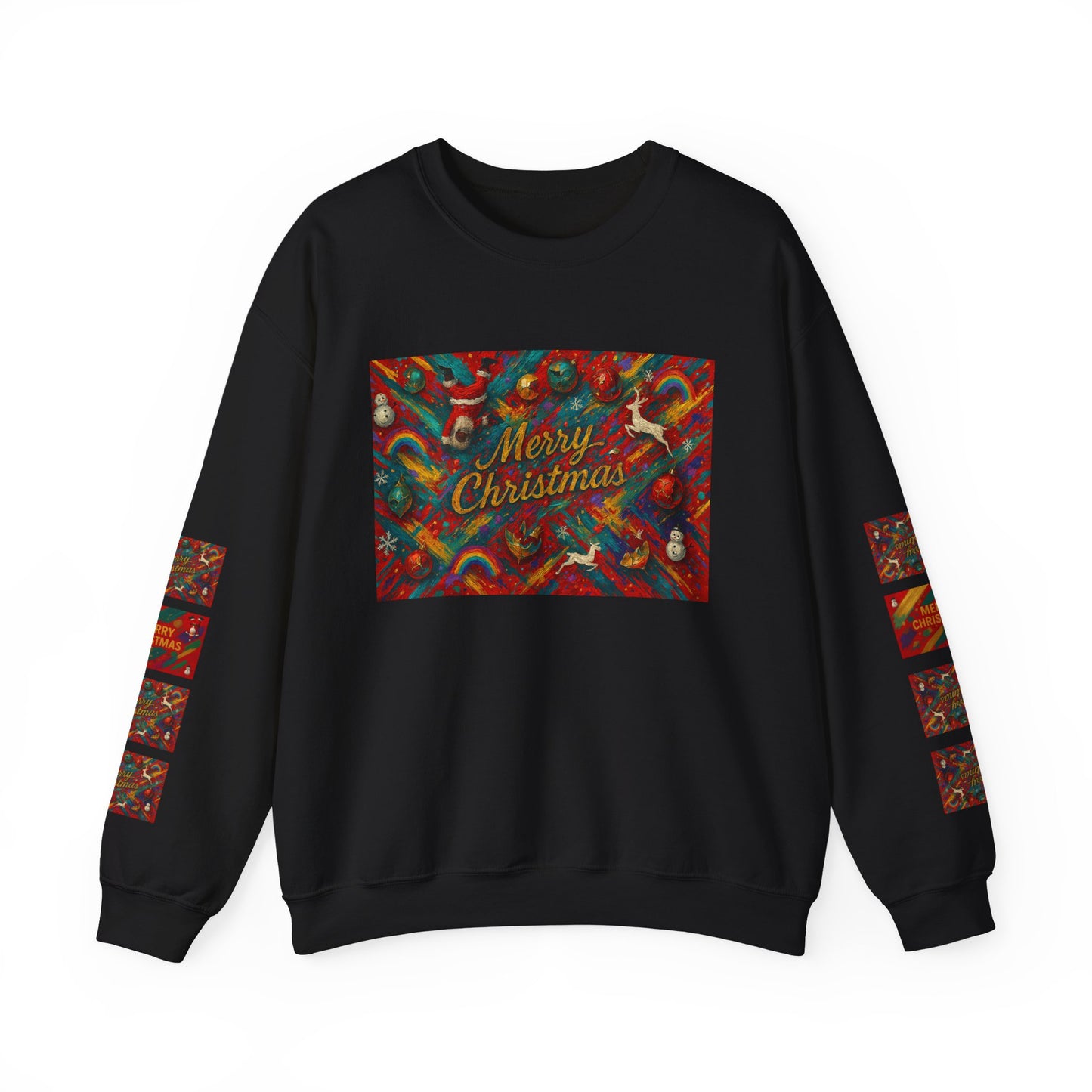 Merry Christmas Pattern Crewneck Sweatshirt — Festive Candy Cane Holiday Sweater