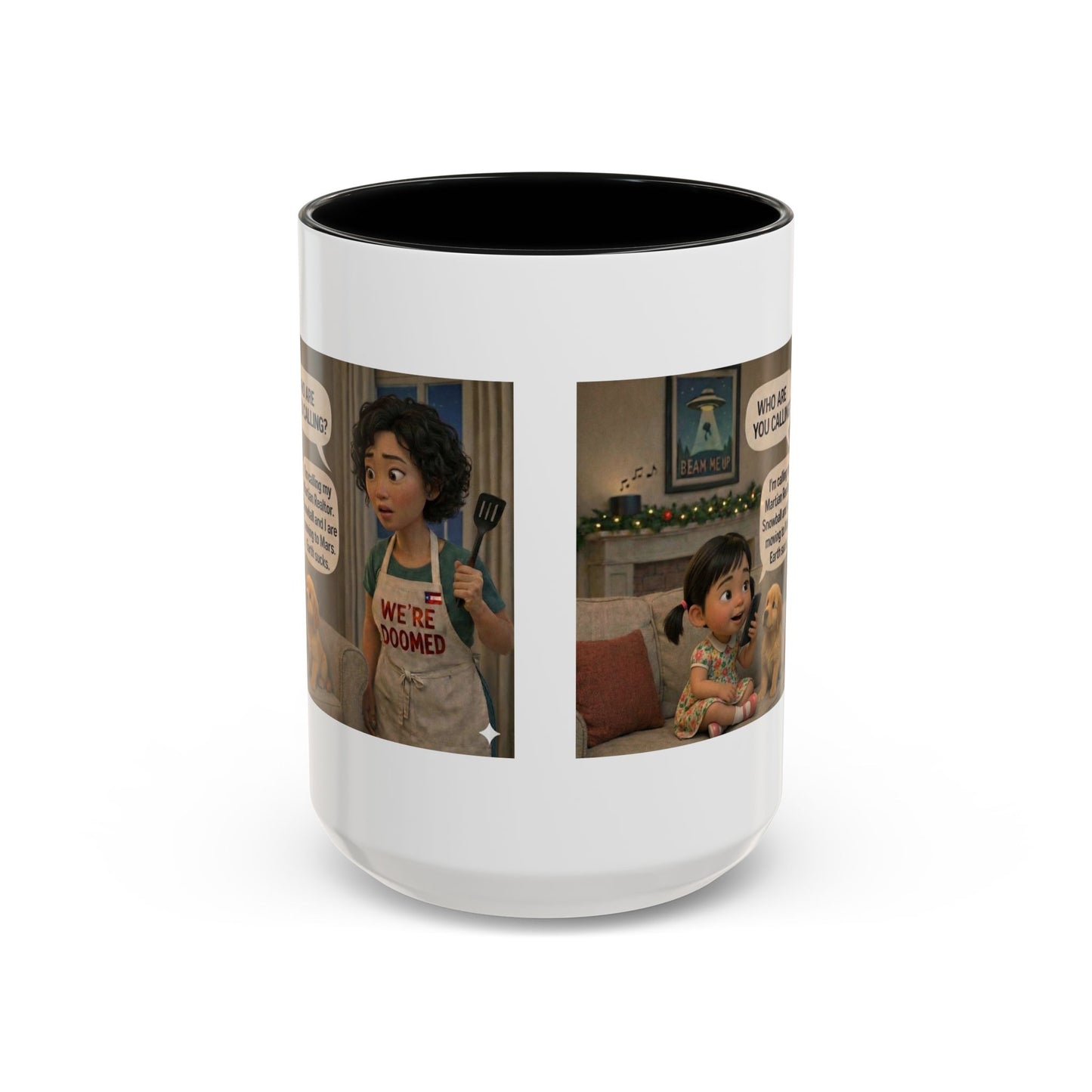 Dog Accent Coffee Mug — 'We're Doomed' Funny Asian Mom and Daughter Cartoon Coffee Mug (15oz) - Chubby Little Cheeks Co.