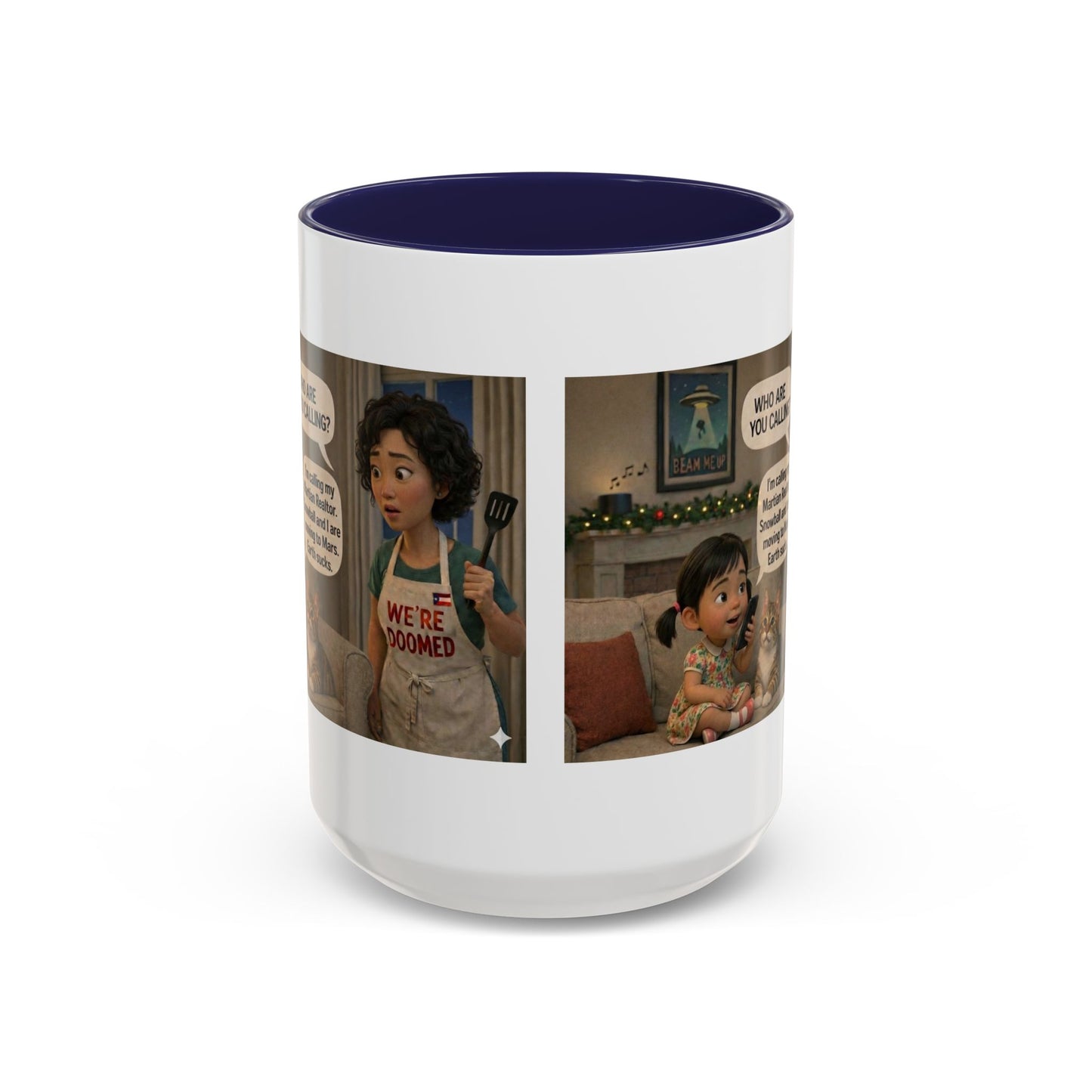 Cat Accent Coffee Mug — 'We're Doomed' Funny Asian Mom and Daughter Cartoon Coffee Mug-Girl (15oz) - Chubby Little Cheeks Co.