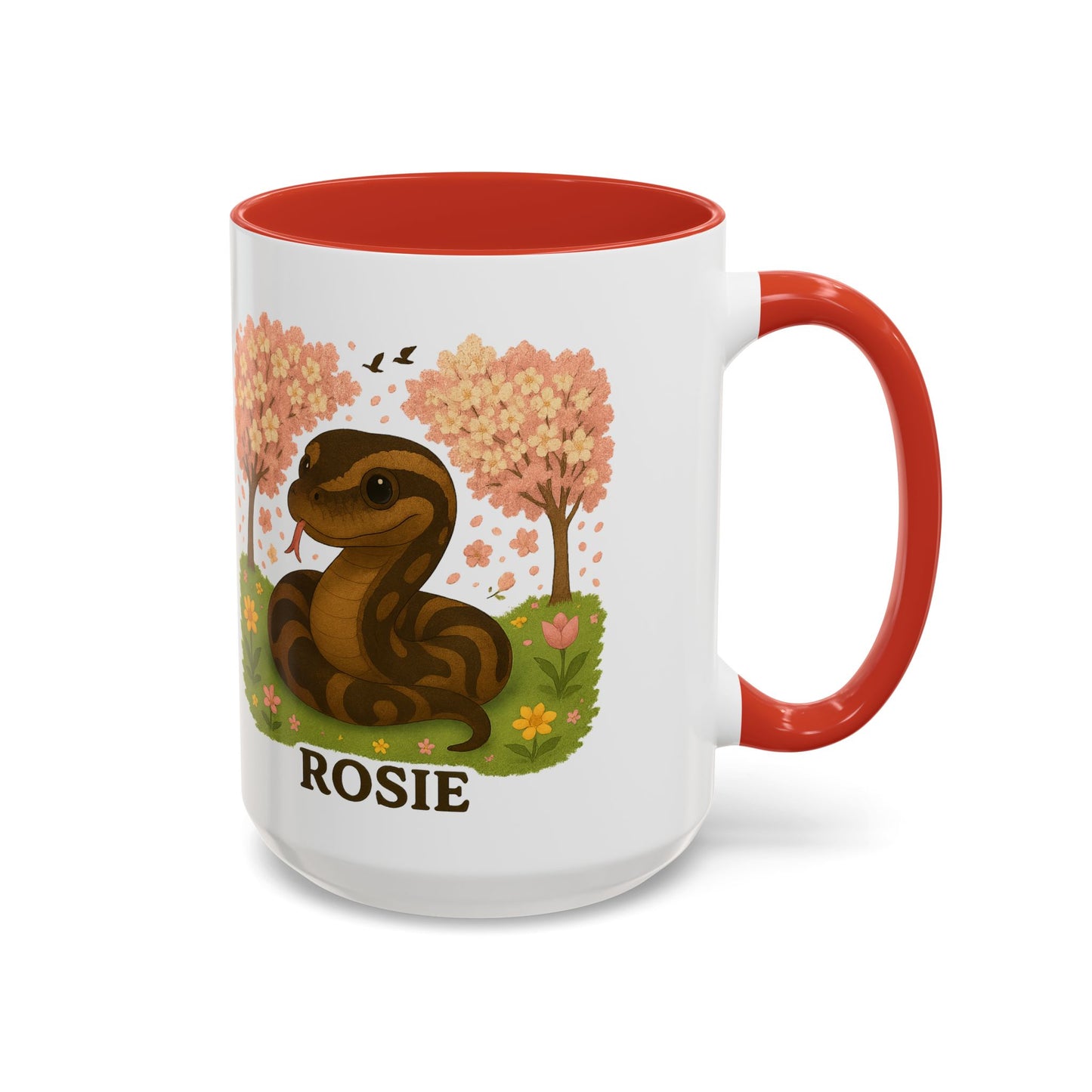 Personalized Rosie Snake Accent Coffee Mug — Cute Floral Ball Python Design 15oz)
