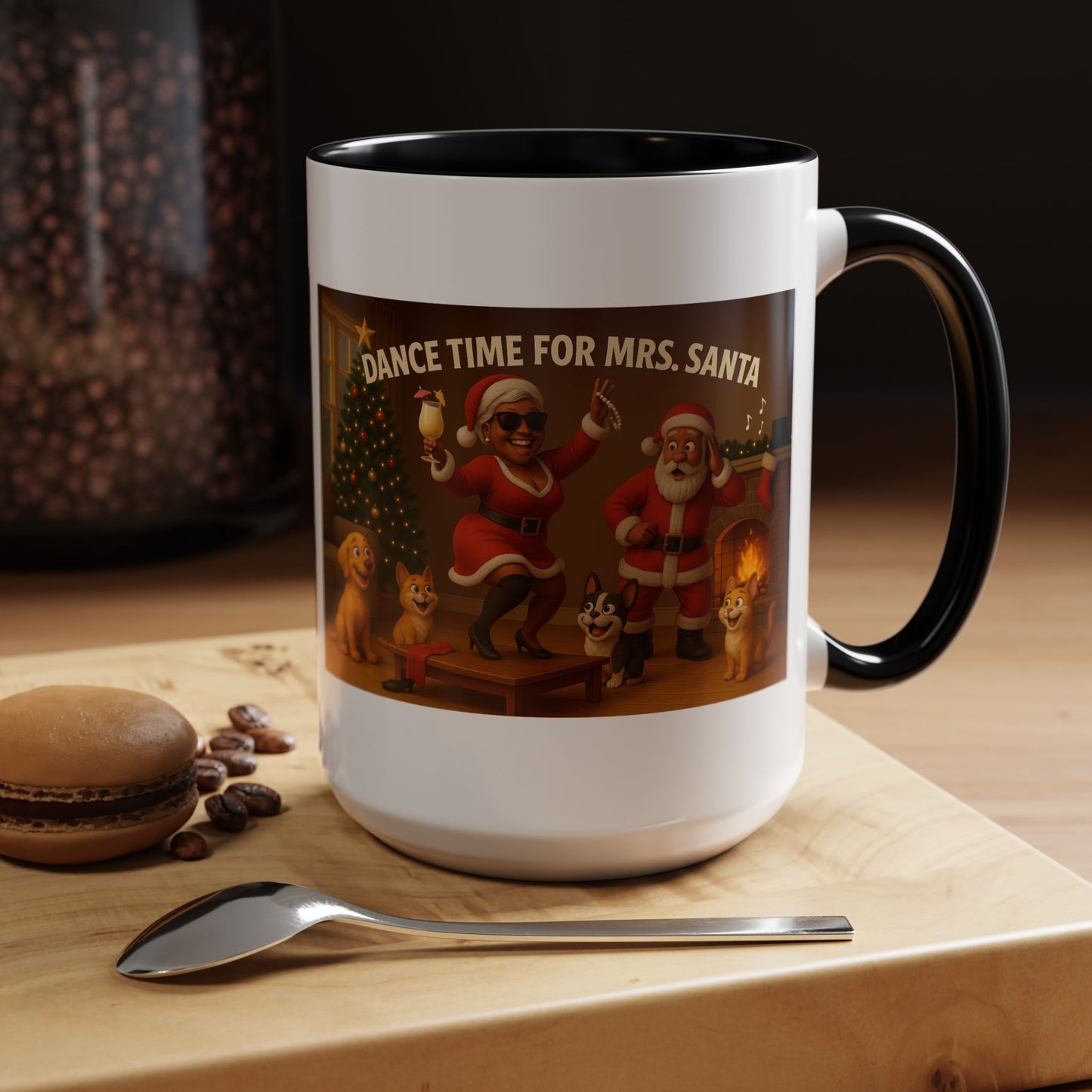 "Dance Time for(Blk) Mrs. Santa" Festive Holiday Mug (15oz)