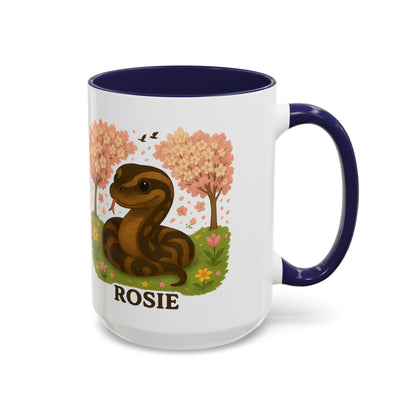 Personalized Rosie Snake Accent Coffee Mug — Cute Floral Ball Python Design 15oz)