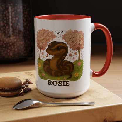 Personalized Rosie Snake Accent Coffee Mug — Cute Floral Ball Python Design 15oz)