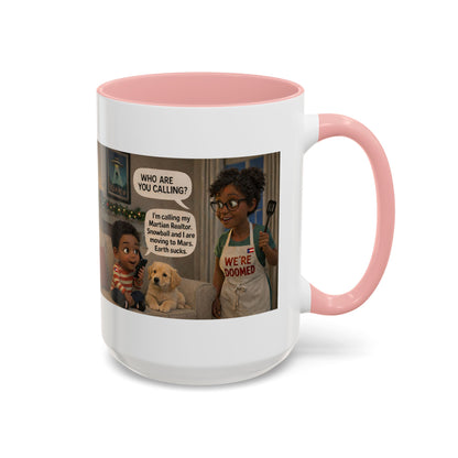 Dog Accent Coffee Mug – 'We're Doomed' Funny Cartoon Black Mom and Son Accent Mug (15 oz) - Chubby Little Cheeks Co.
