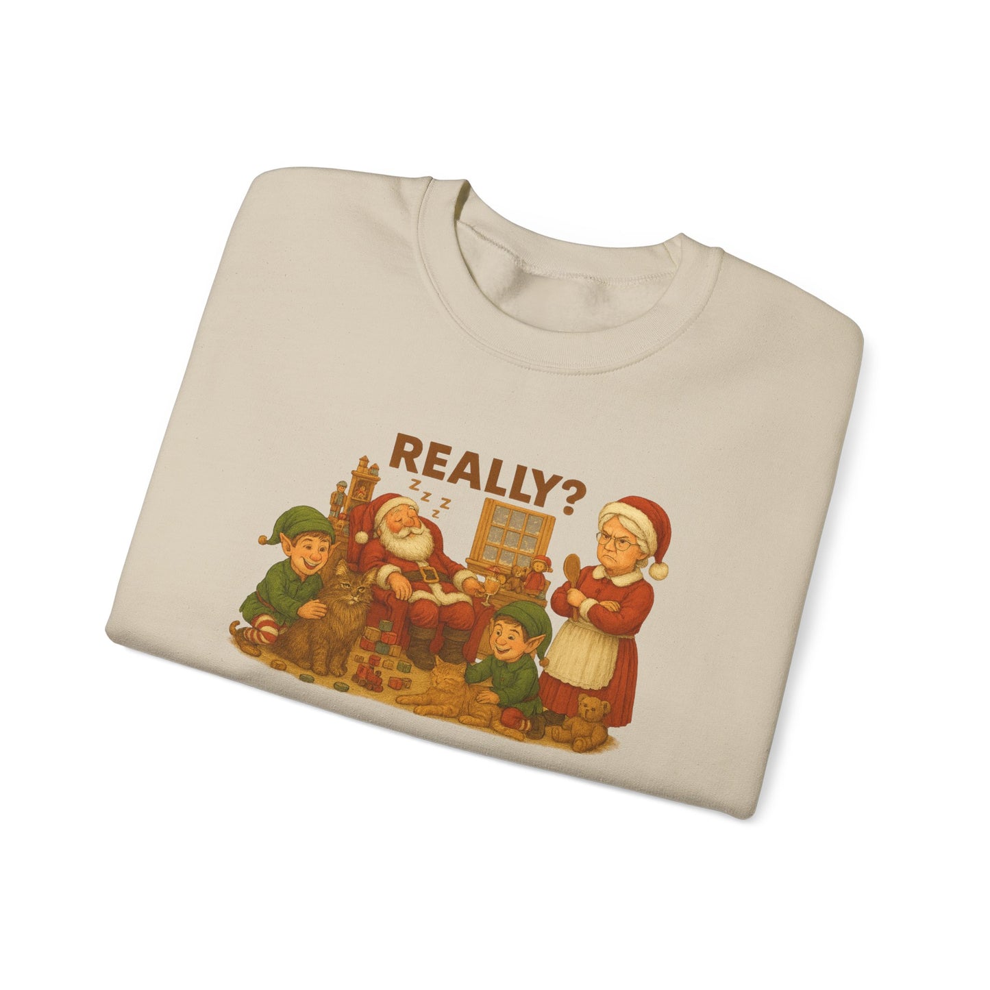 Santa Is Tipsy,(Classic) Mrs. Claus Is Not Amused- Vintage Cat Holiday Unisex Sweatshirt