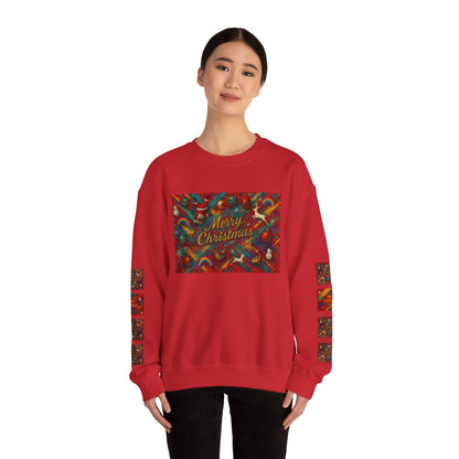Merry Christmas Pattern Crewneck Sweatshirt — Festive Candy Cane Holiday Sweater