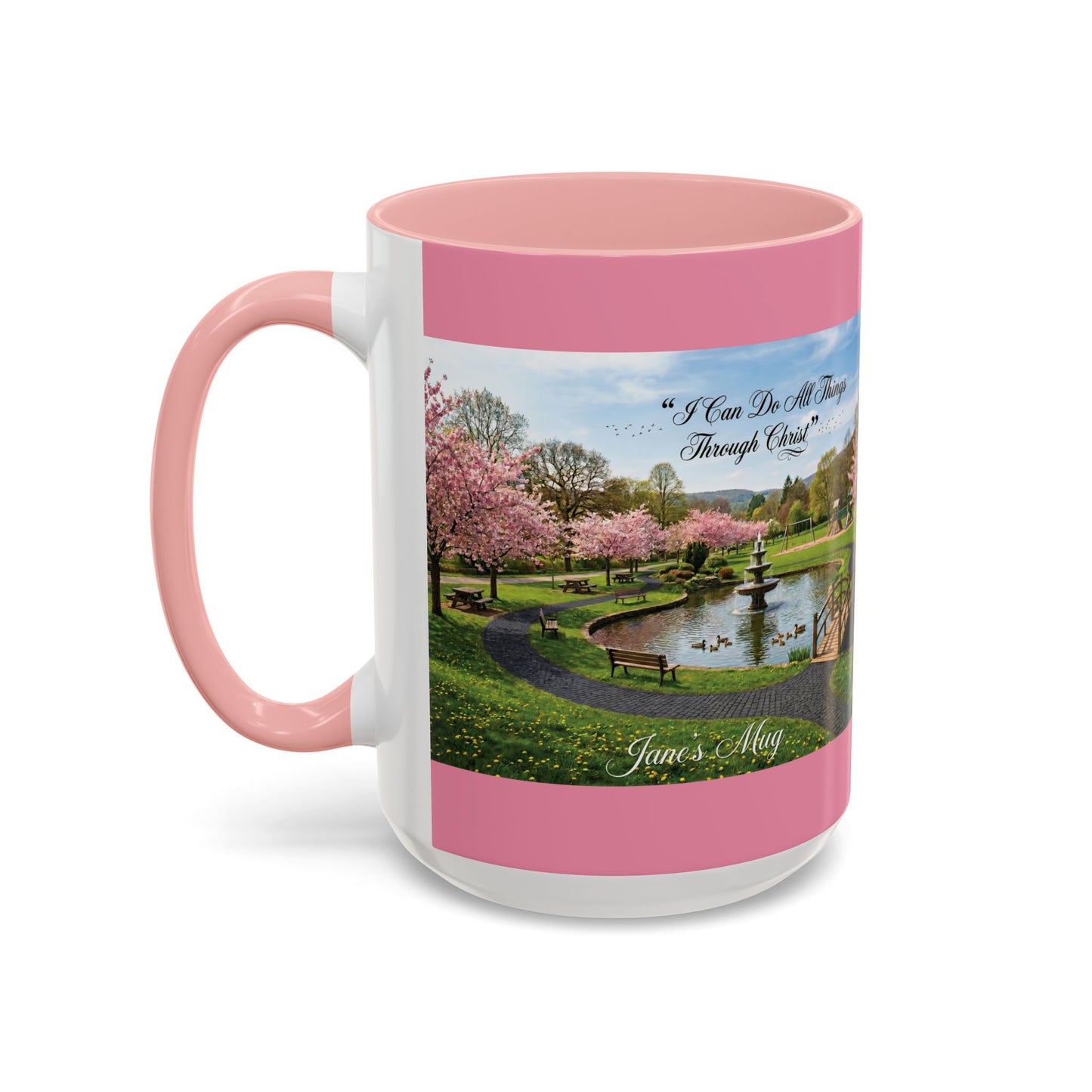 Peace Be Still Accent Coffee Mug — Pink Scenic Garden 11/15oz - Chubby Little Cheeks Co.