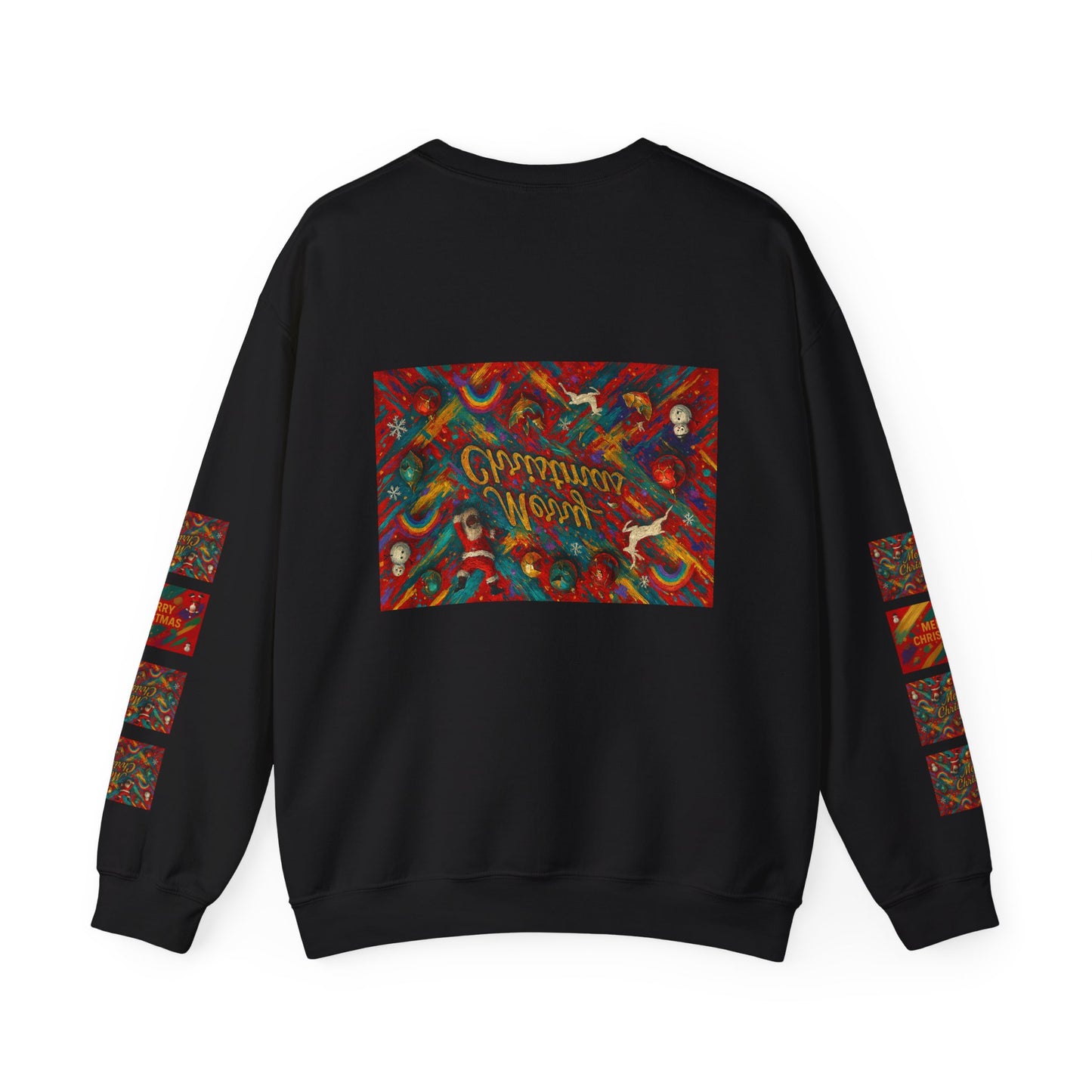Merry Christmas Pattern Crewneck Sweatshirt — Festive Candy Cane Holiday Sweater