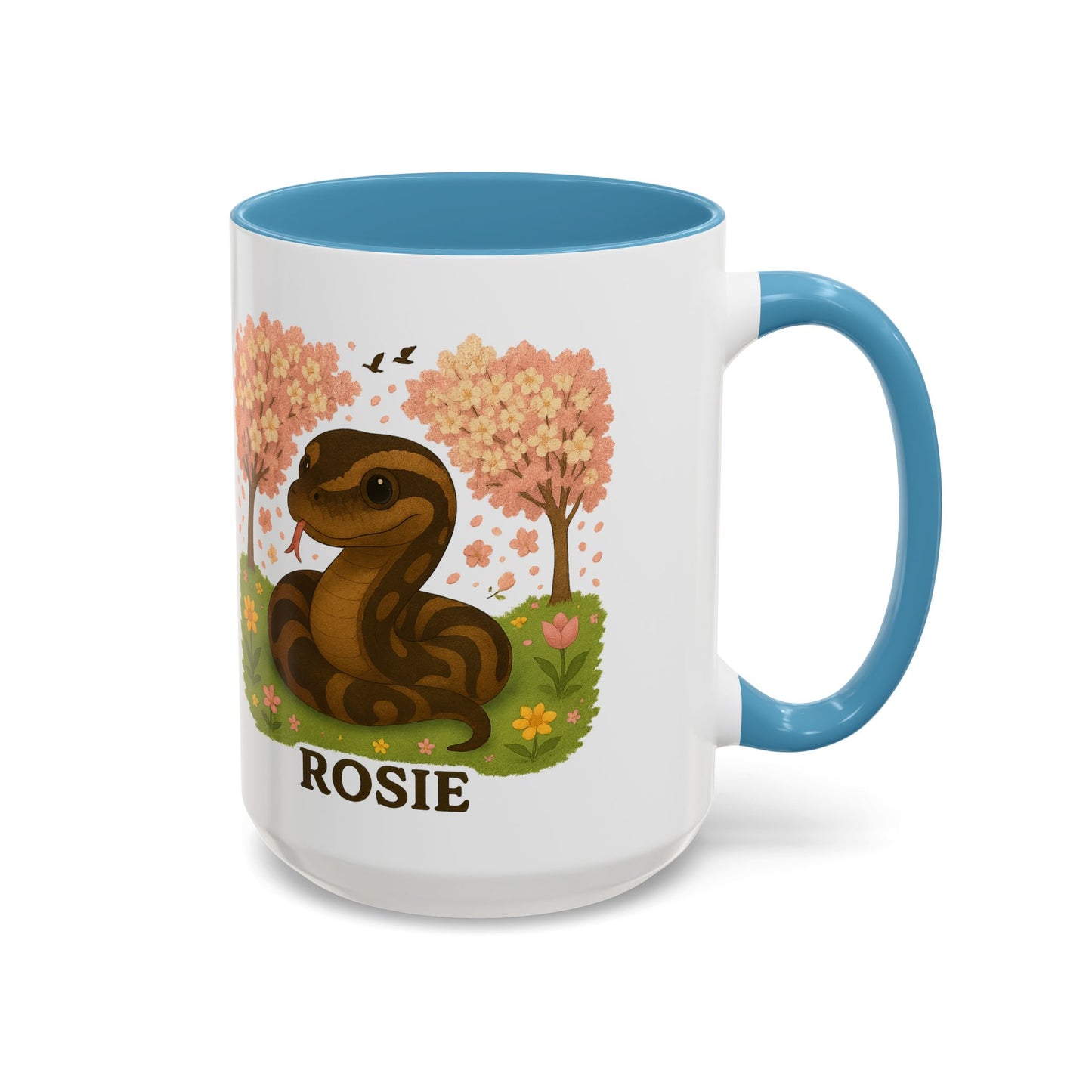 Personalized Rosie Snake Accent Coffee Mug — Cute Floral Ball Python Design 15oz)