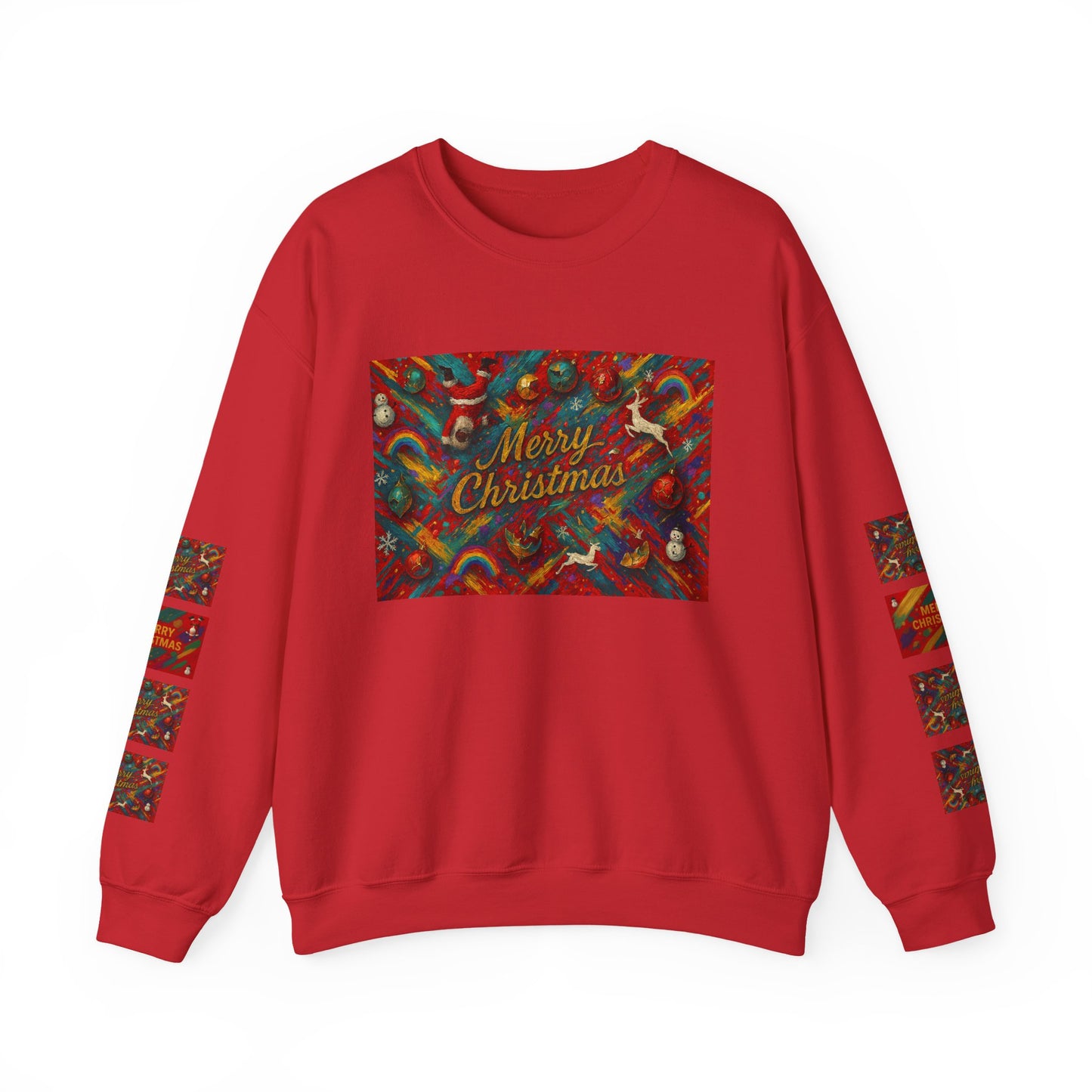Merry Christmas Pattern Crewneck Sweatshirt — Festive Candy Cane Holiday Sweater