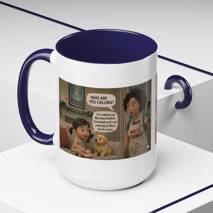 Dog Accent Coffee Mug — 'We're Doomed' Funny Asian Mom and Daughter Cartoon Coffee Mug (15oz) - Chubby Little Cheeks Co.