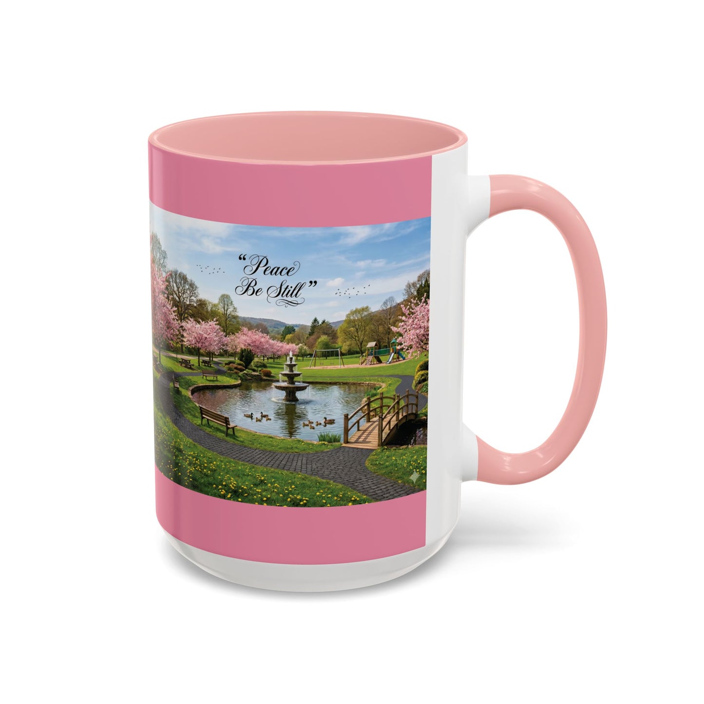 Peace Be Still Accent Coffee Mug — Pink Scenic Garden 11/15oz - Chubby Little Cheeks Co.